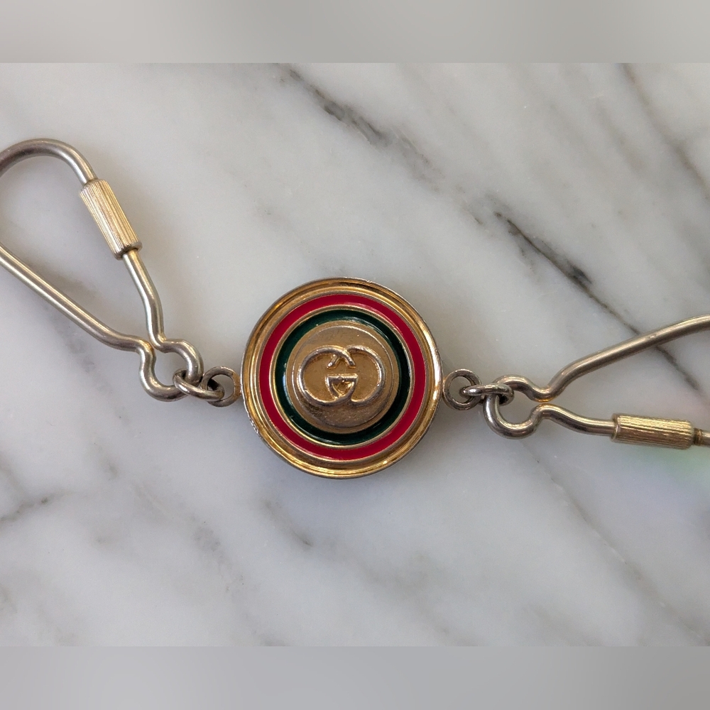 Vintage Gucci double Keychain with Red and Green Enamel